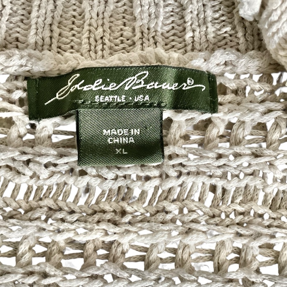 Eddie Bauer Cream Open-Front 100% Linen Knit Sweater Cardigan Women’s Size XL - Picture 10 of 16